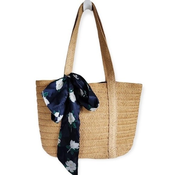 Draper James Everyday Woven Straw Bag with Floral Scarf - Picture 1 of 9